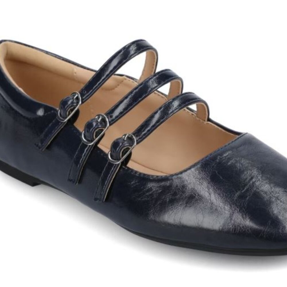 Journee Women's Darlin Medium and Wide Width Dress Flats, Crinkle/Navy 9.5